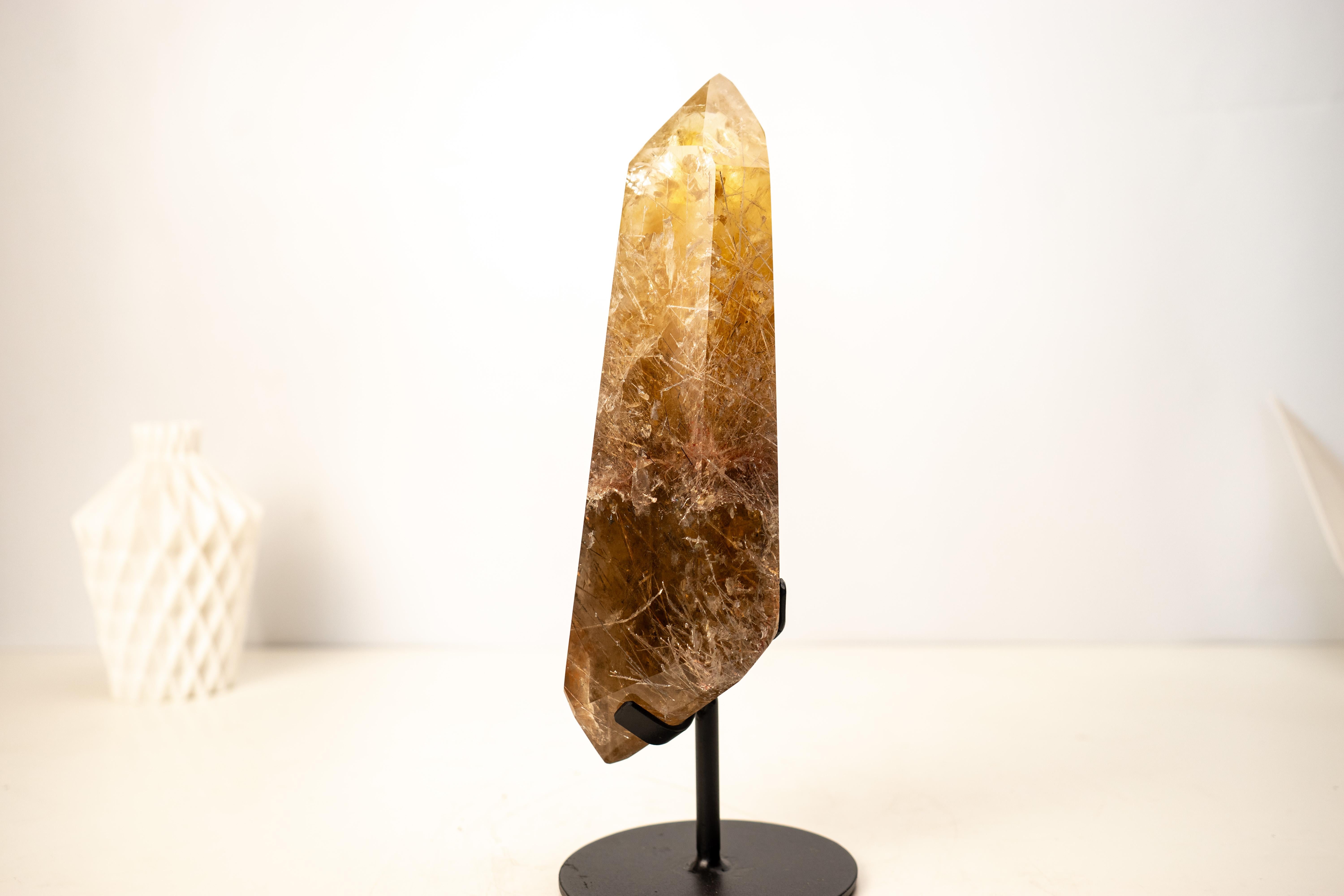 Raro Citrino Natural con Rutilo Torre Obelisco Cristal en venta