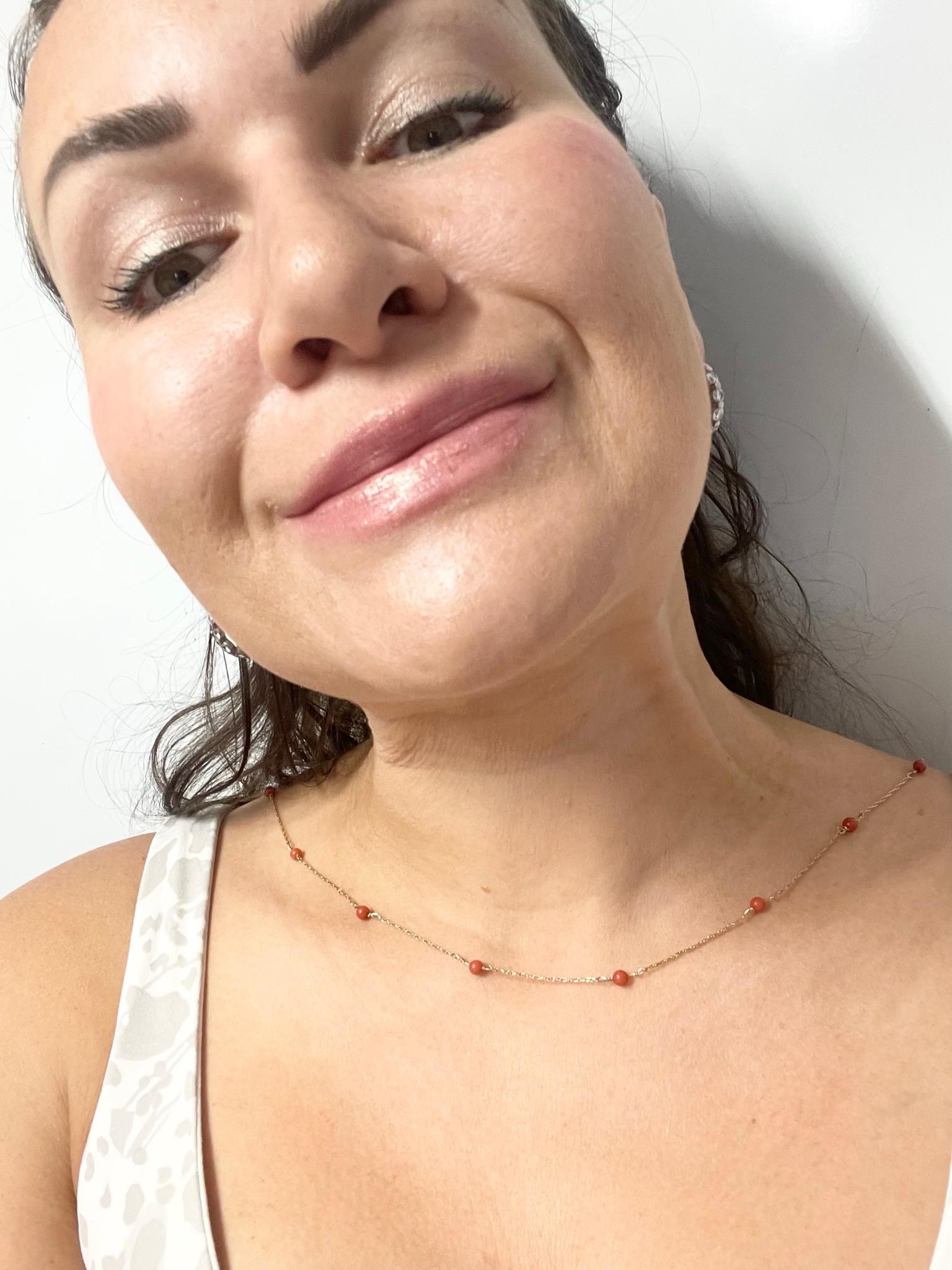 Contemporary Rare Natural Coral Necklace Red Coral Bead Necklace Touch Skin 14kt Yellow Gold For Sale