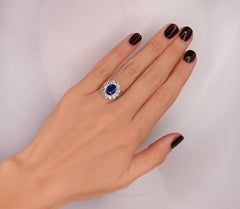 Rare Natural Deep Blue Sapphire 18 Karat White Gold Diamond Ring for Her