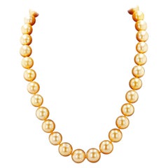 Rare Natural Golden South Sea Pearl 14k Yellow Gold Necklace