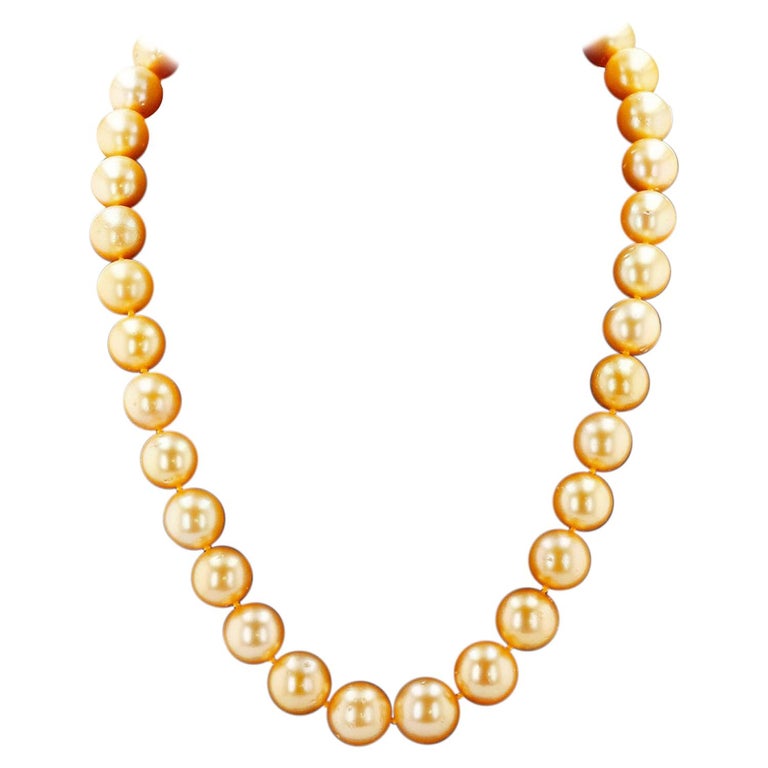 Rare Natural Golden South Sea Pearl 14k Yellow Gold Necklace at 1stDibs