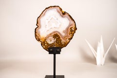 Rare Natural Lace Agate Slice with Clear Quartz and Moss Agate Drawings