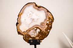 Rare Natural Lace Agate Slice with Clear Quartz and Moss Agate Drawings