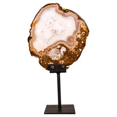 Rare Natural Lace Agate Slice with Clear Quartz and Moss Agate Drawings