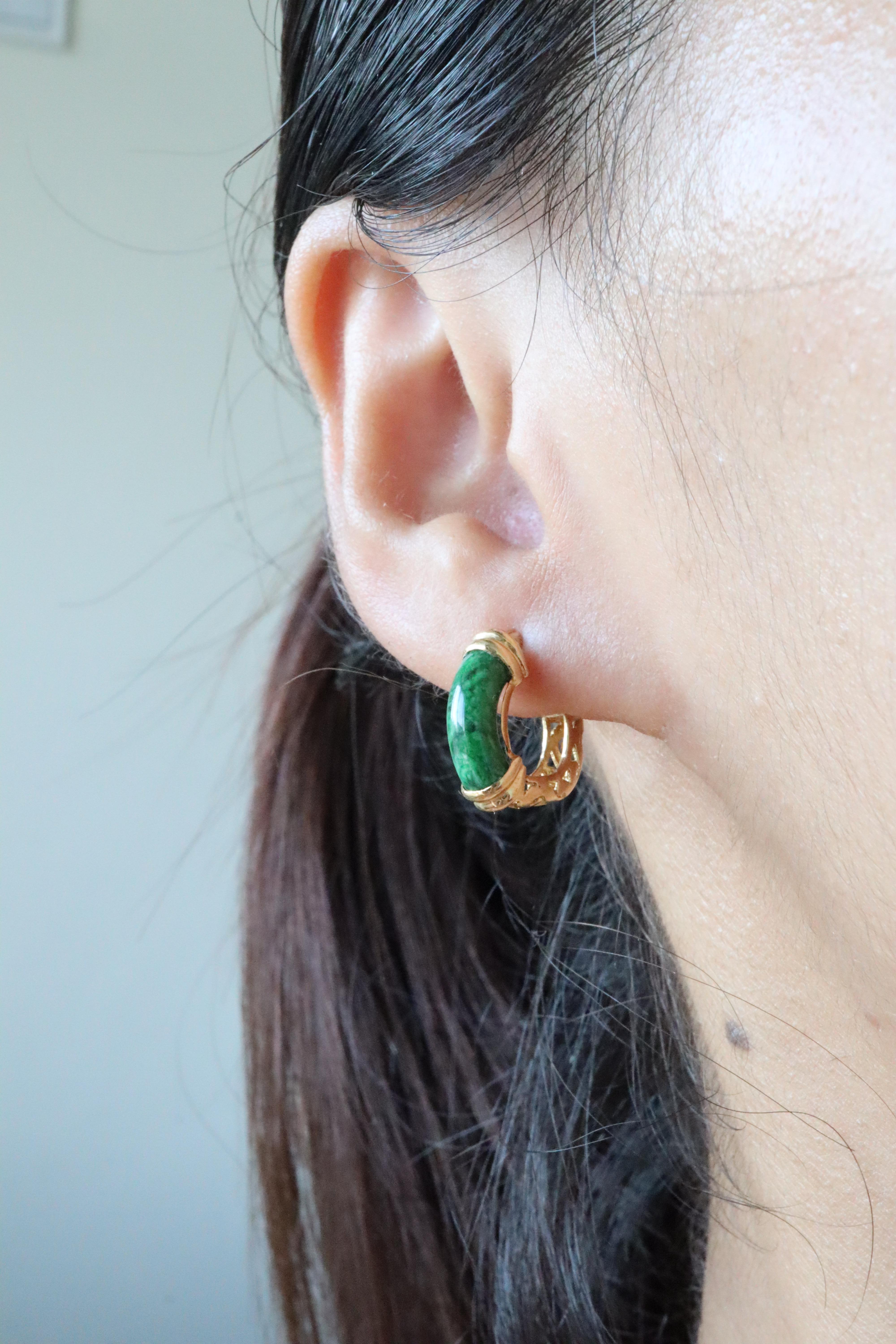 Art Deco Certified Rare Natural Maw Sit-Sit Hoop Earrings in 14k Solid For Sale