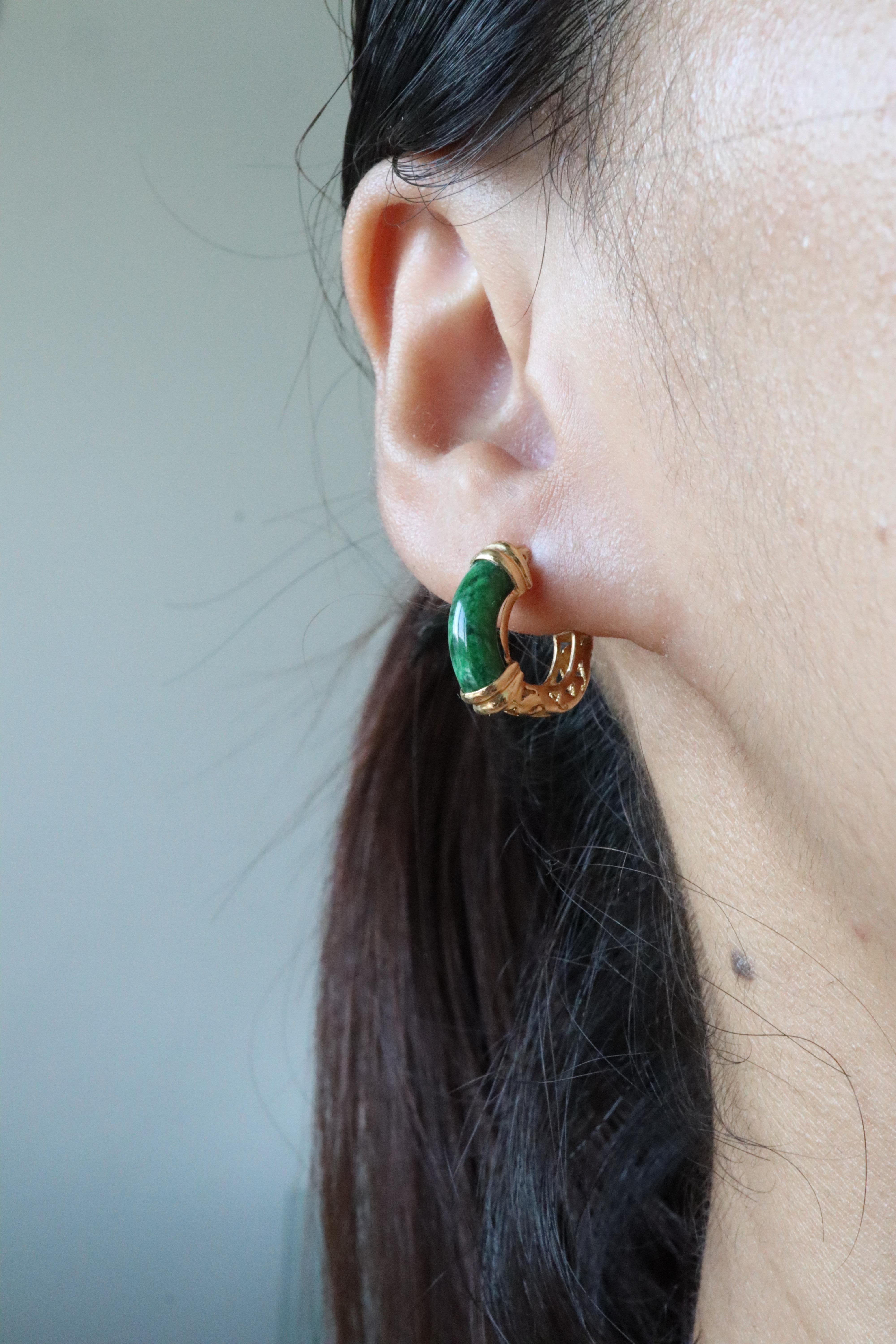 Cabochon Certified Rare Natural Maw Sit-Sit Hoop Earrings in 14k Solid For Sale