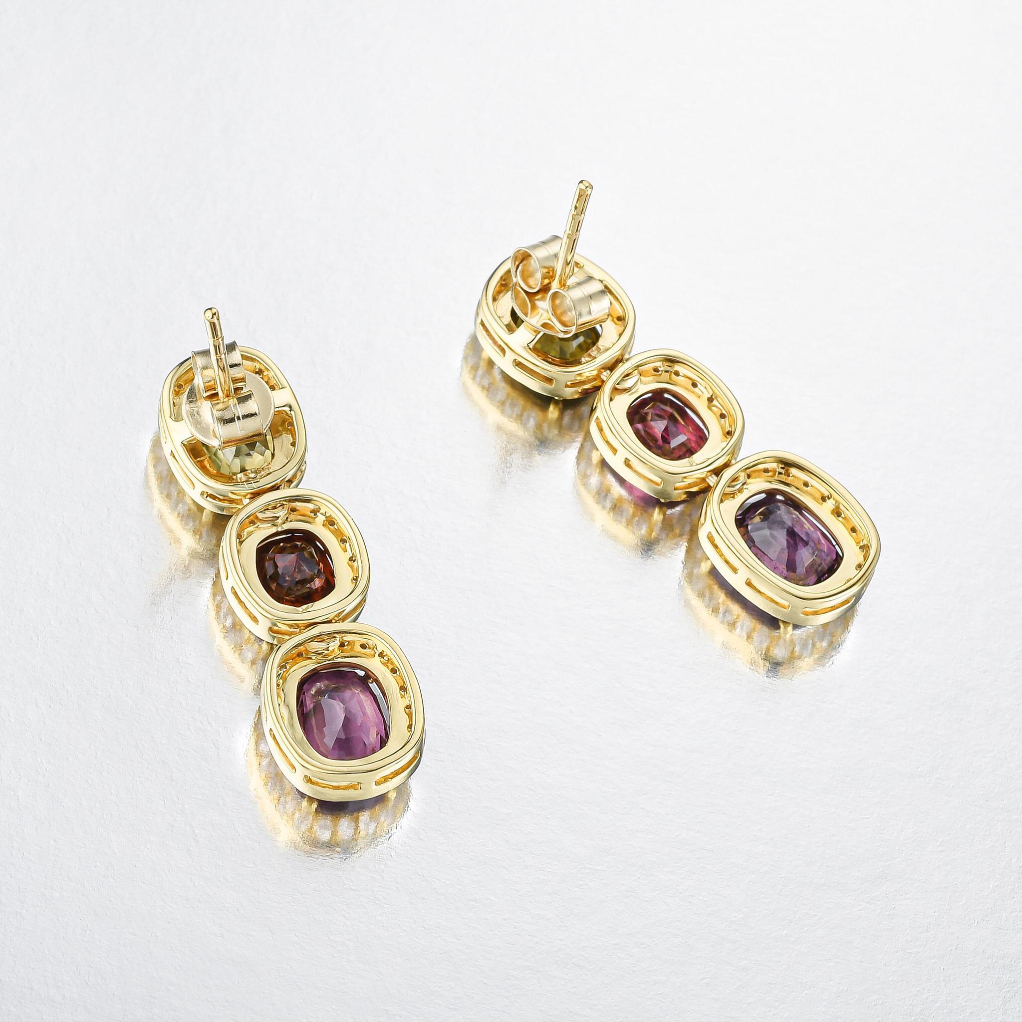 Rare Natural Multicolored Spinel Earrings Diamond Halo 8.50 Carats 18K Gold For Sale 2
