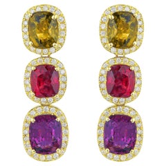 Rare Natural Multicolored Spinel Earrings Diamond Halo 8.50 Carats 18K Gold