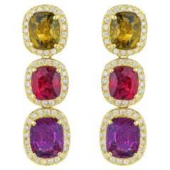 Rare Natural Multicolored Spinel Earrings Diamond Halo 8.50 Carats 18K Gold