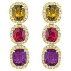 Rare Natural Multicolored Spinel Earrings Diamond Halo 8.50 Carats 18K Gold