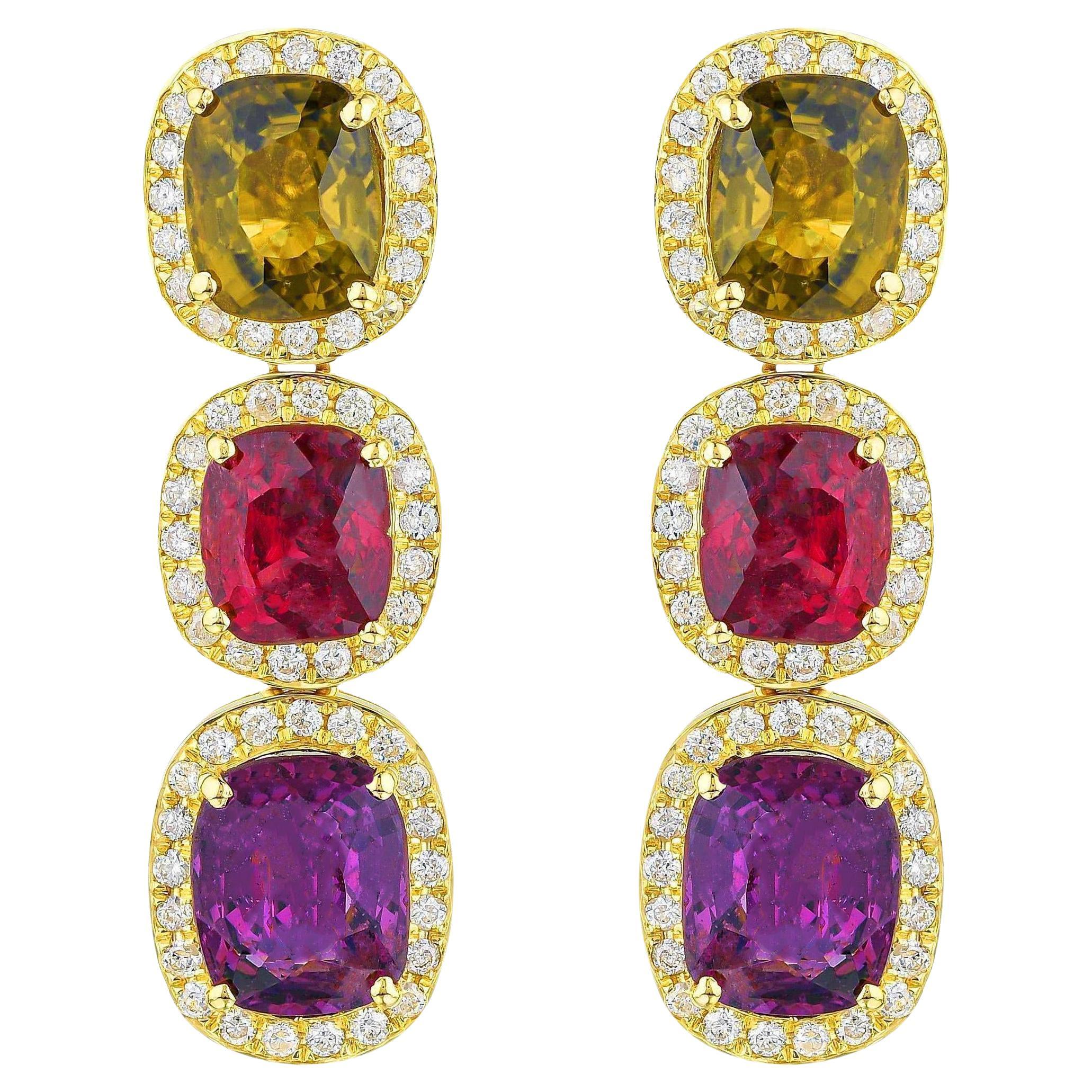Rare Natural Multicolored Spinel Earrings Diamond Halo 8.50 Carats 18K Gold
