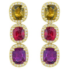 Rare Natural Multicolored Spinel Earrings Diamond Halo 8.50 Carats 18K Gold