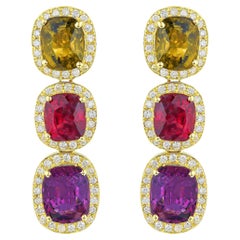 Rare Natural Multicolored Spinel Earrings Diamond Halo 8.50 Carats 18K Gold
