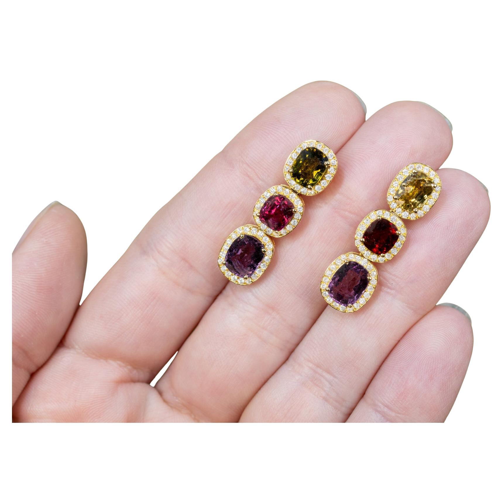Seltene natürliche mehrfarbige Spinell-Ohrringe mit Diamant-Halo 8,50 Karat 18K Gold