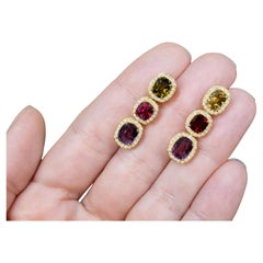 Seltene natürliche mehrfarbige Spinell-Ohrringe mit Diamant-Halo 8,50 Karat 18K Gold