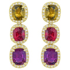 Rare Natural Multicolored Spinel Earrings Diamond Halo 8.50 Carats 18K Gold