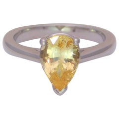 Retro Rare Natural “No Heat” Pear Faceted Yellow Ceylon Sapphire Solitaire Ring