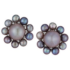 Rare Natural Pearl Diamond Platinum Earrings