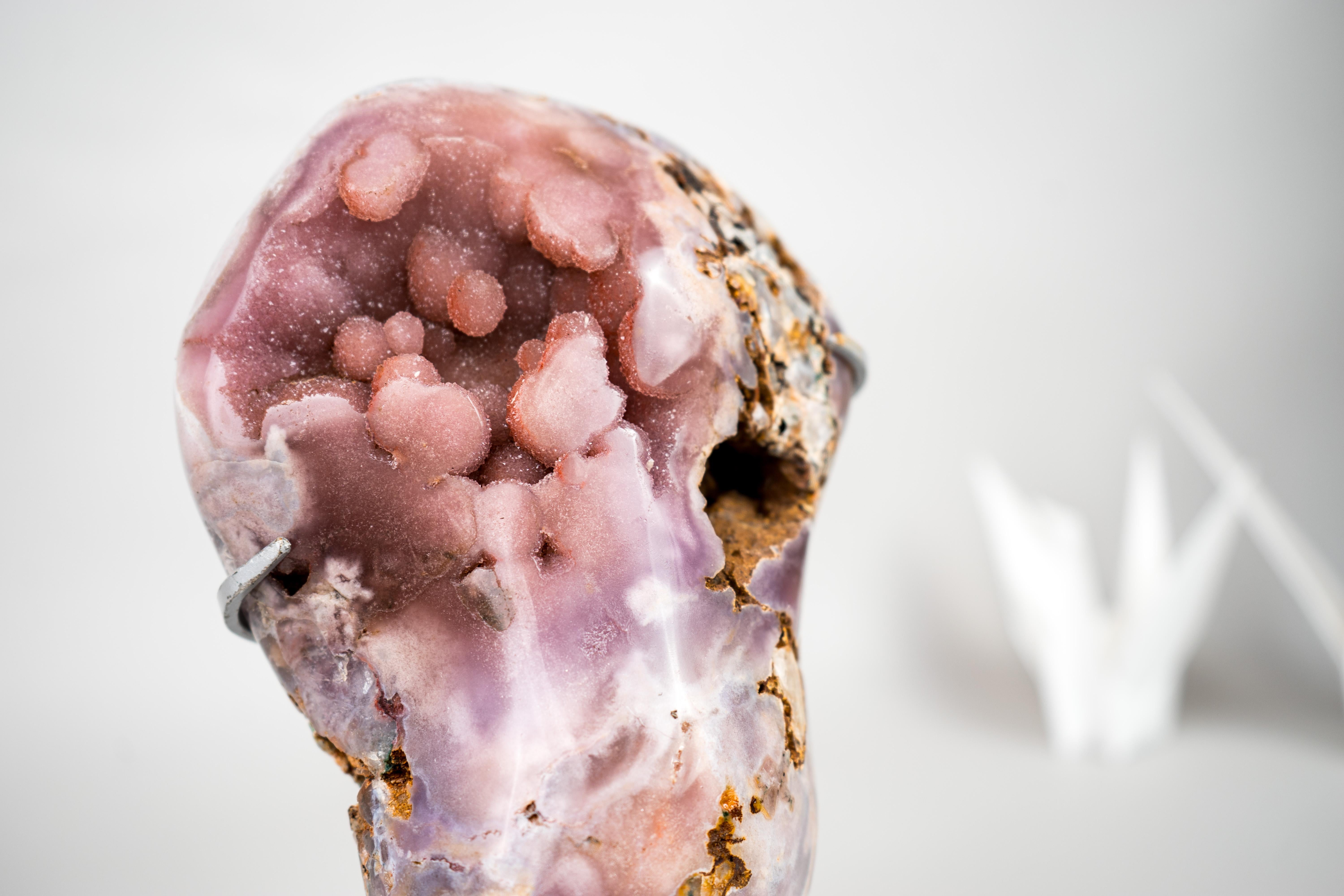 Rare Natural Pink Amethyst Geode with Sparkly Galaxy Amethyst Druzy on Stand In New Condition For Sale In Ametista Do Sul, BR