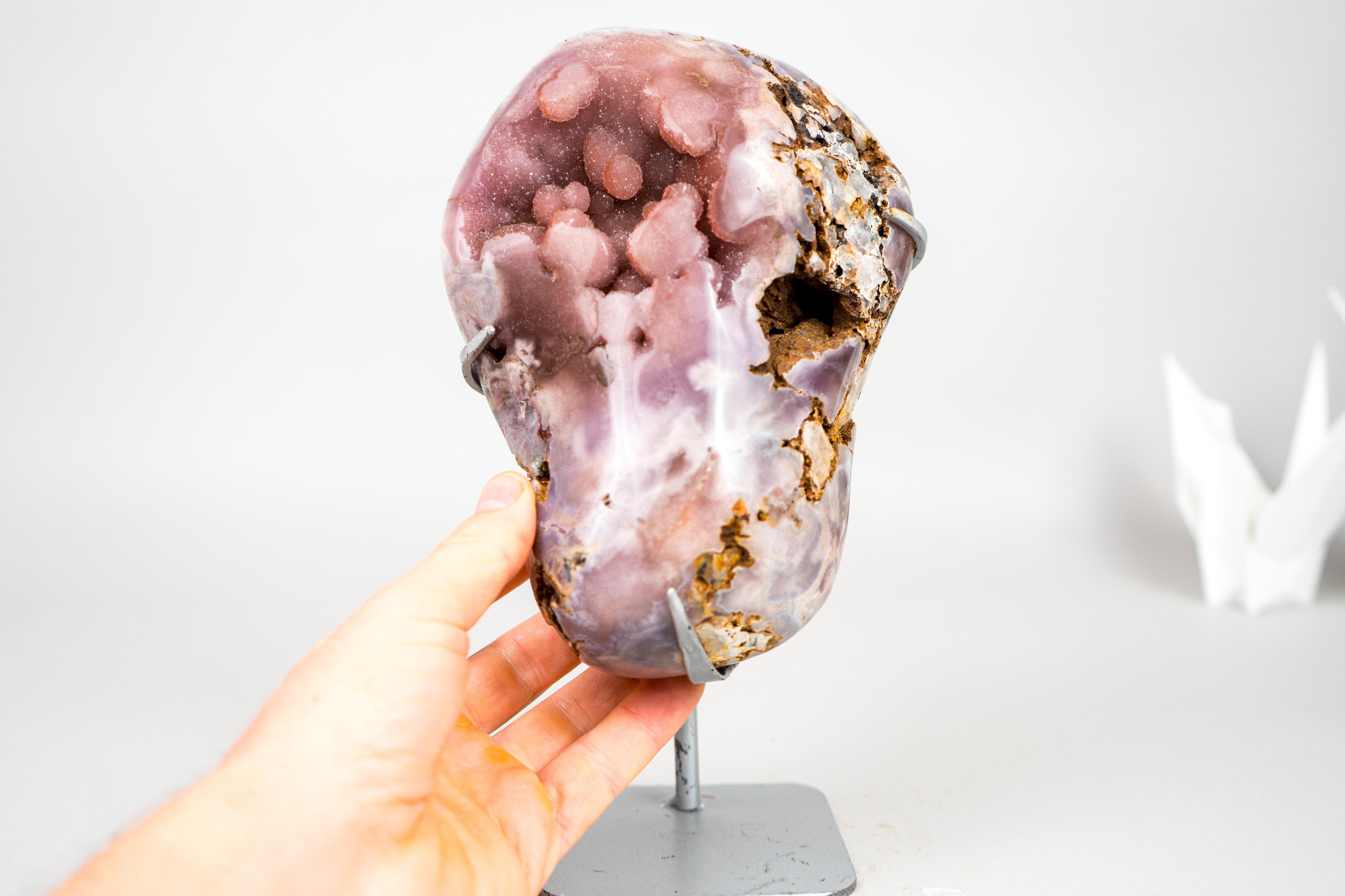 Rare Natural Pink Amethyst Geode with Sparkly Galaxy Amethyst Druzy on Stand For Sale 1