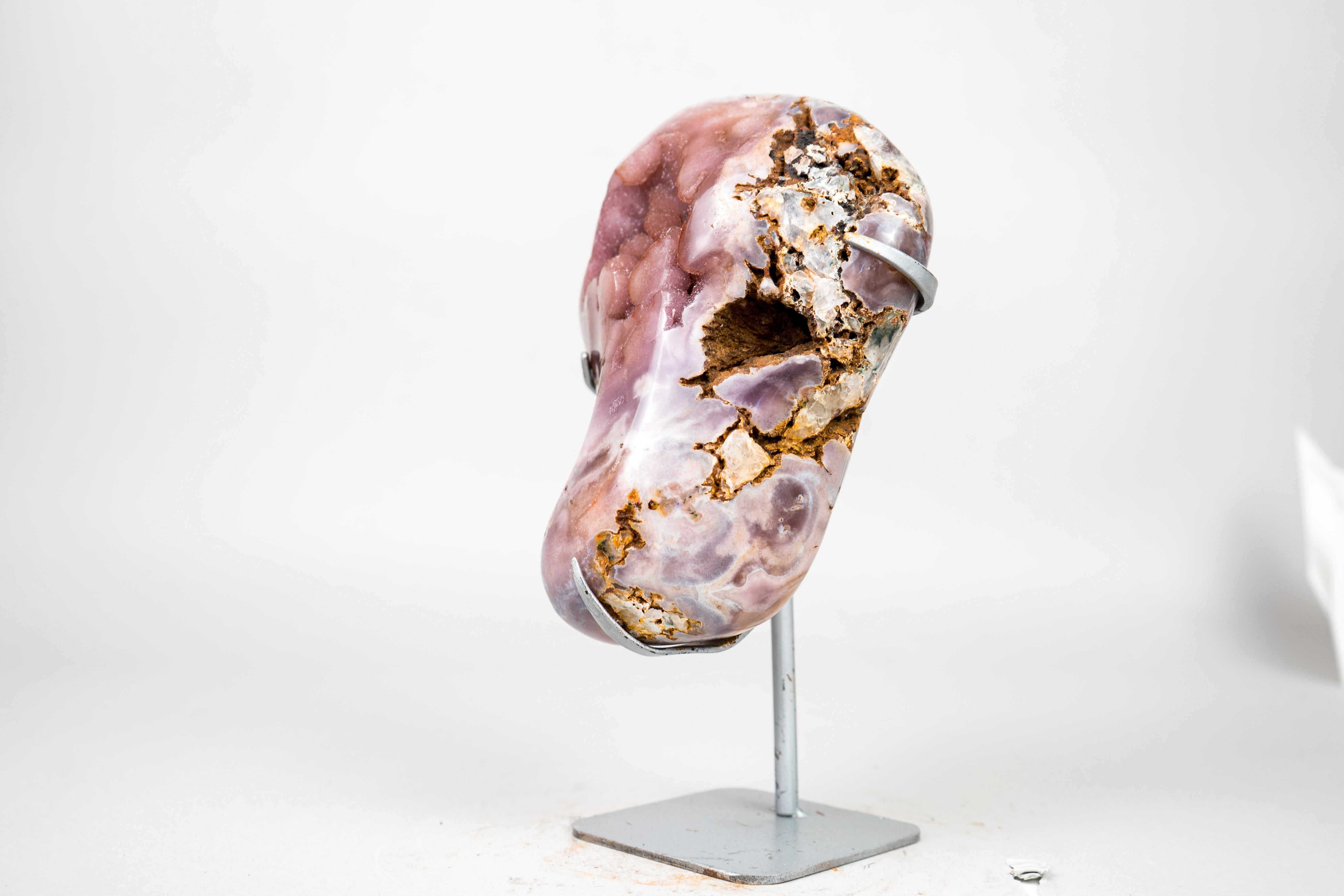 Rare Natural Pink Amethyst Geode with Sparkly Galaxy Amethyst Druzy on Stand For Sale 3