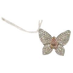 Rare Natural Purple Pink Pear Diamond Butterfly Pendant with Rose and White Gold