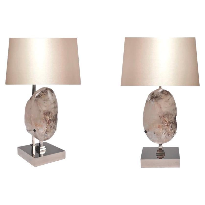Pair of Natural Rock Crystal Quartz Lamps By Phoenix 