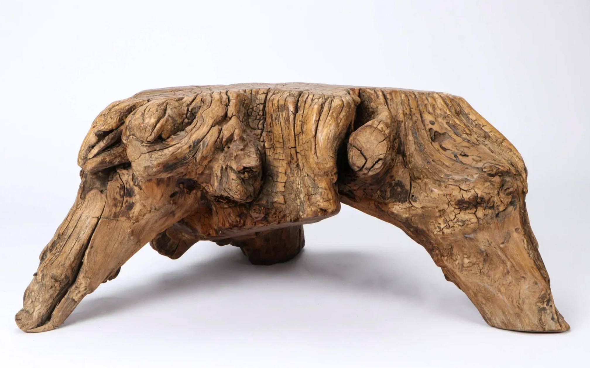 Rare Natural Root Wood Table / Stool, China, 18th Century Primitive In Distressed Condition In Los Angeles, CA