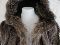 Rare Natural Silver Raccoon Hooded Fur Coat