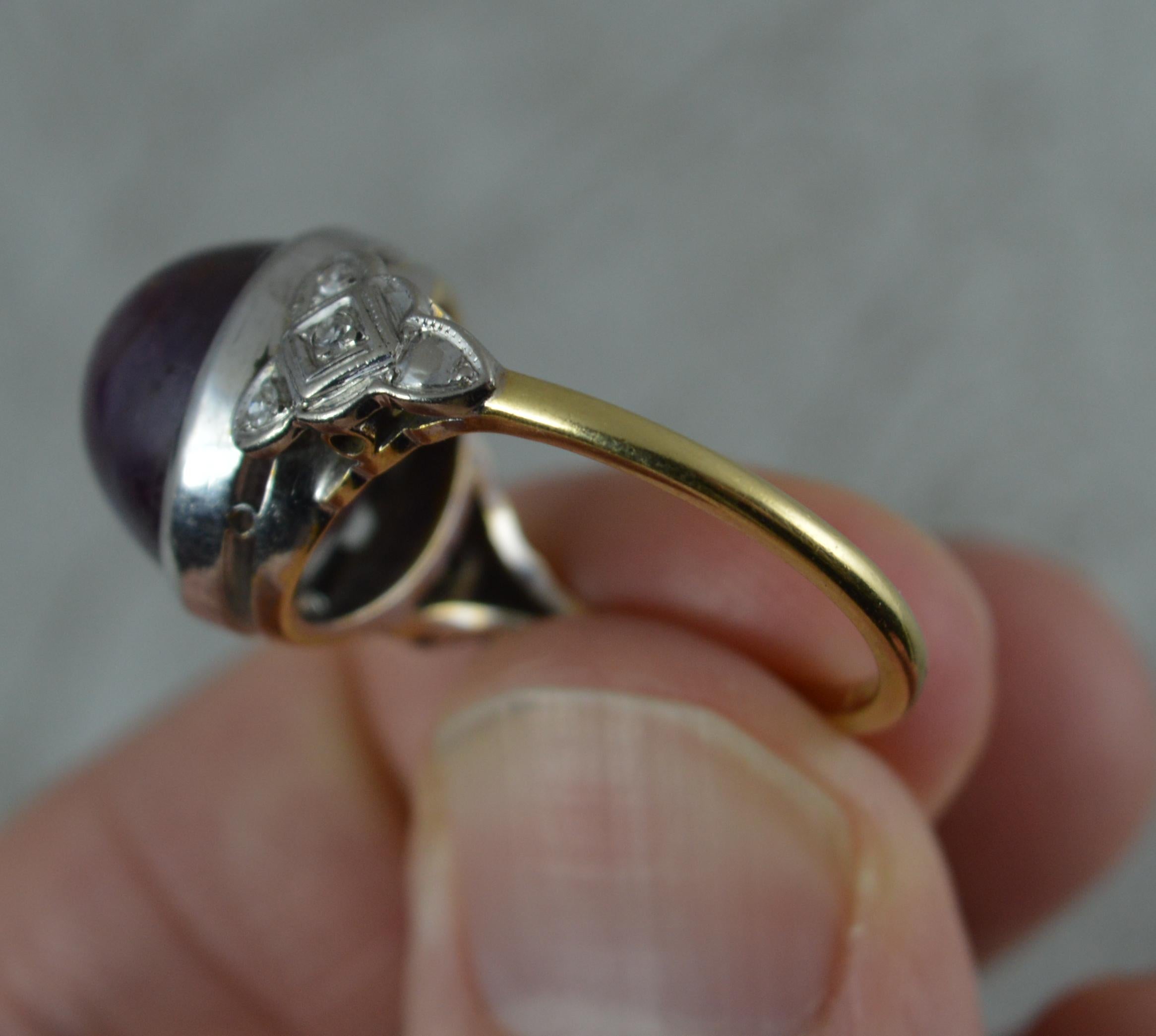 Rare Natural Star Ruby and Diamond 18 Carat Gold Ring, circa 1920 2