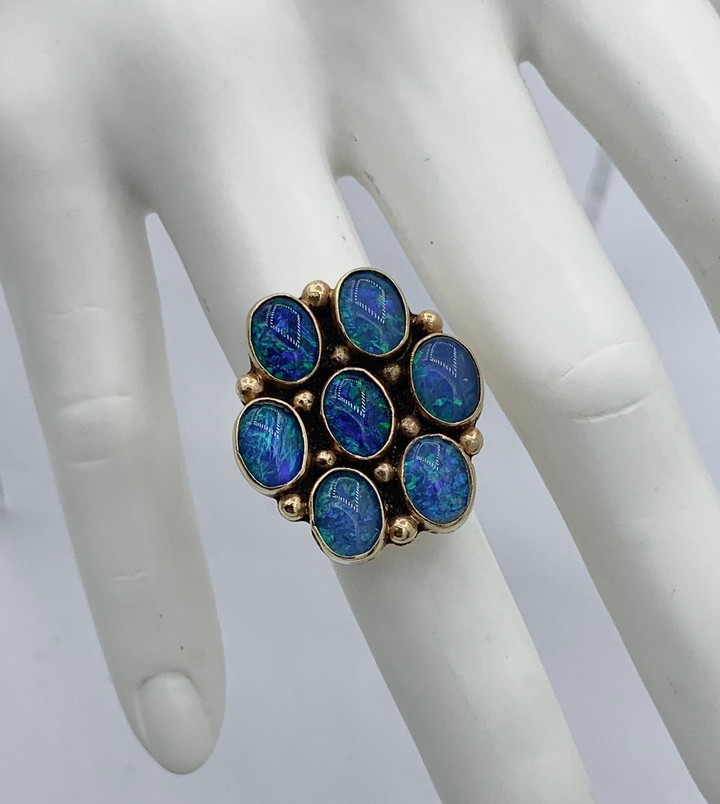 Rare bague Navajo en opale noire 14 carats signée LS Larry Sandoval, amérindien Bon état - En vente à New York, NY