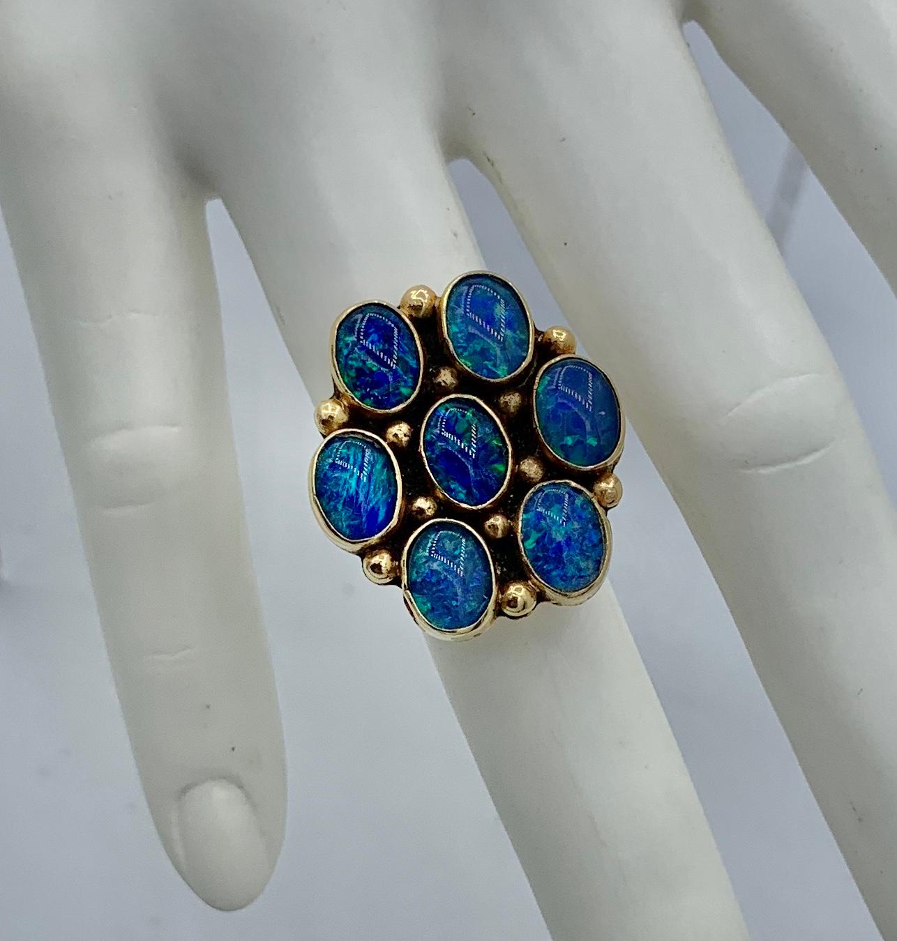 Rare Navajo Black Opal Ring 14 Karat Signed LS Larry Sandoval Native American In Good Condition For Sale In New York, NY