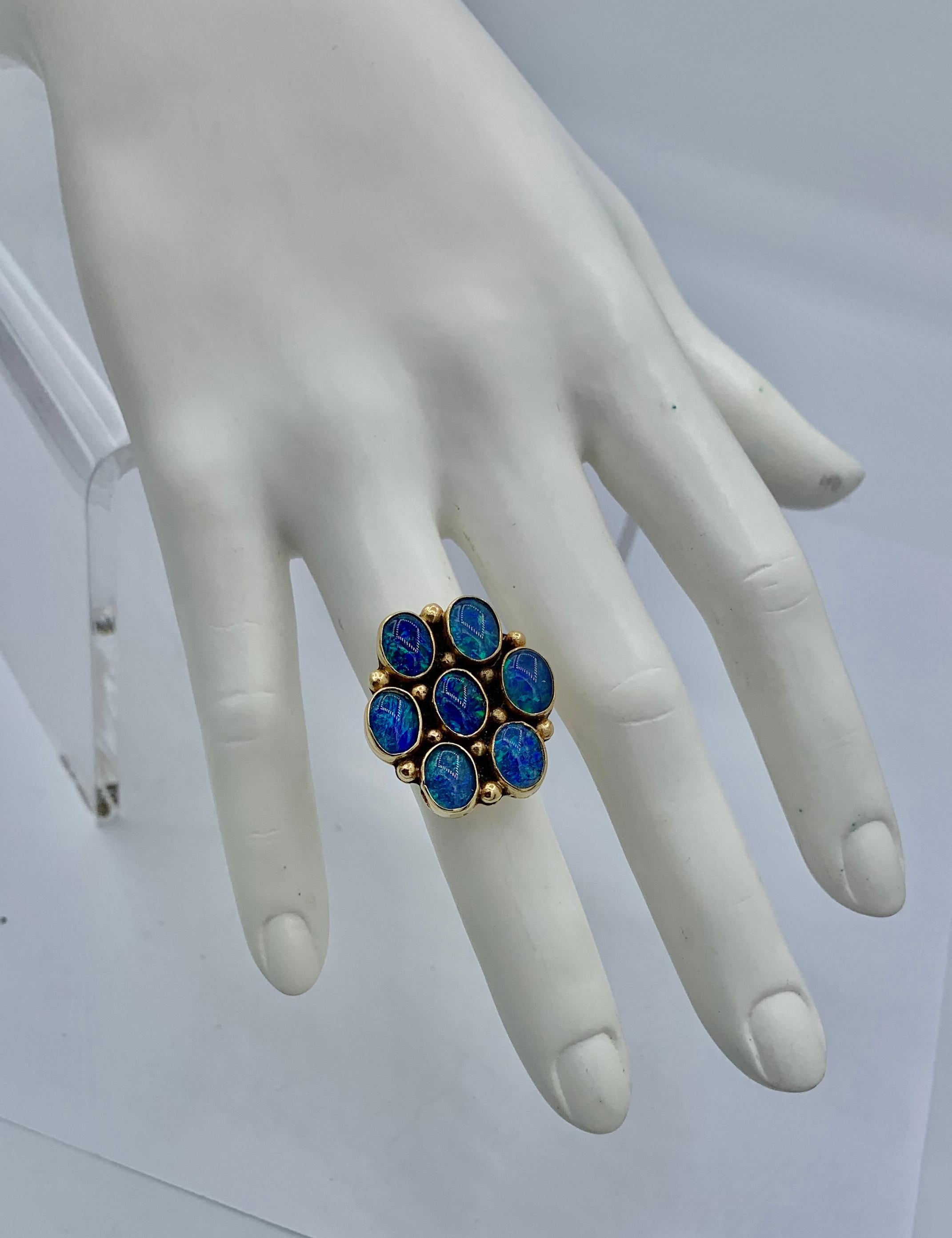 Rare Navajo Black Opal Ring 14 Karat Signed LS Larry Sandoval Native American For Sale 1