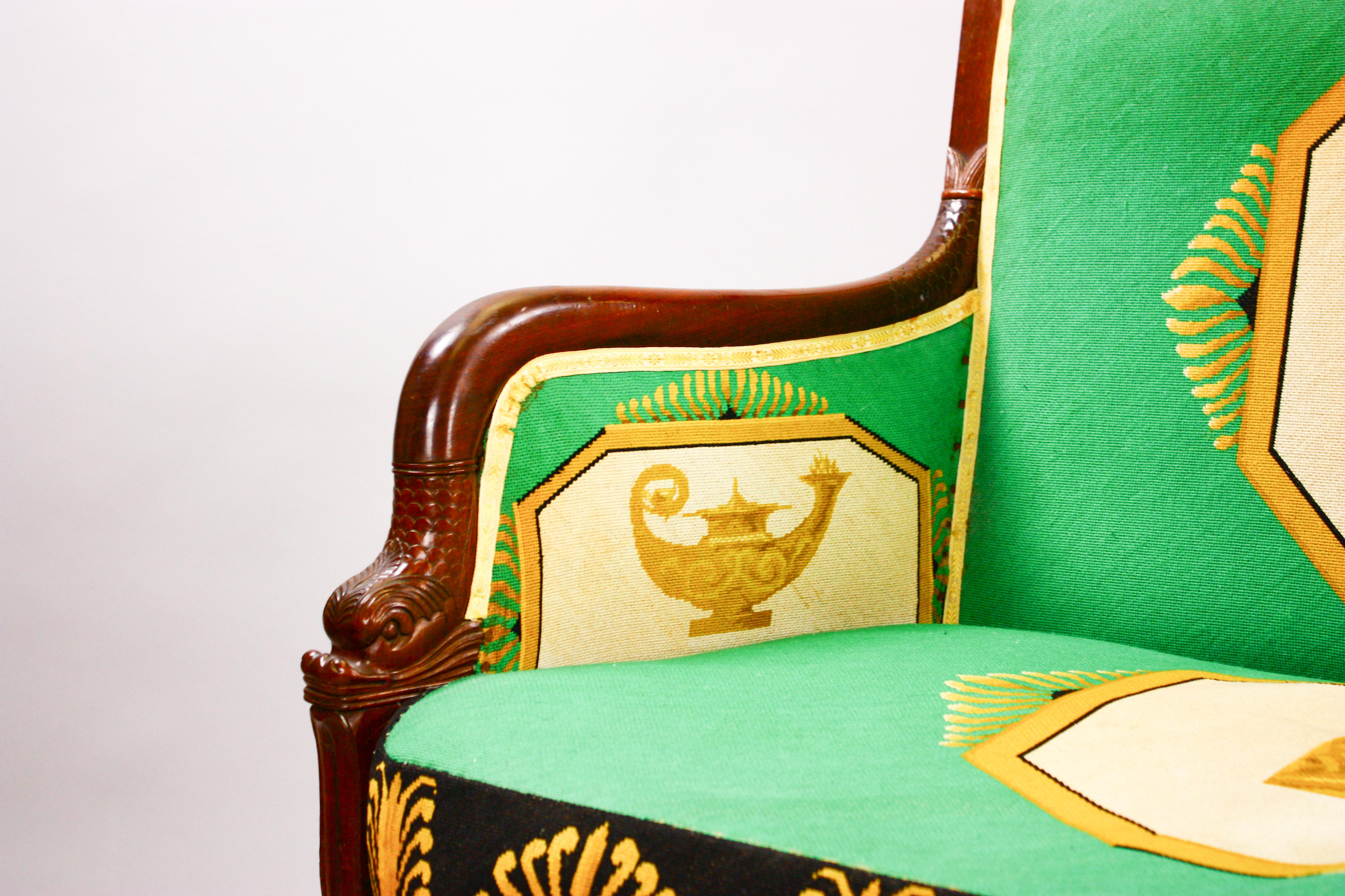 Rare Needlepoint Empire Salon (One Sofa and Two Armchairs) For Sale 4
