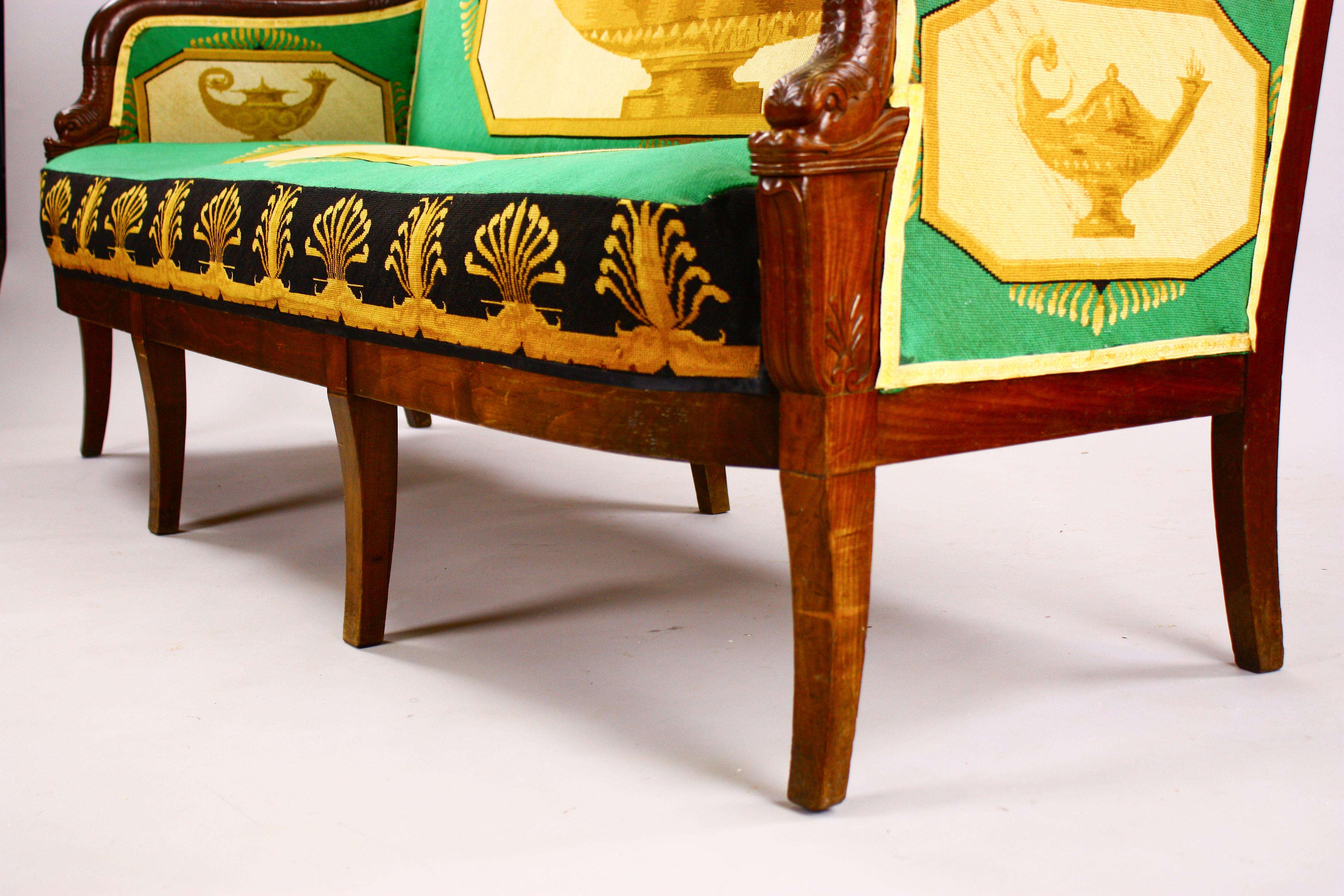 Rare Needlepoint Empire Salon (One Sofa and Two Armchairs) For Sale 5