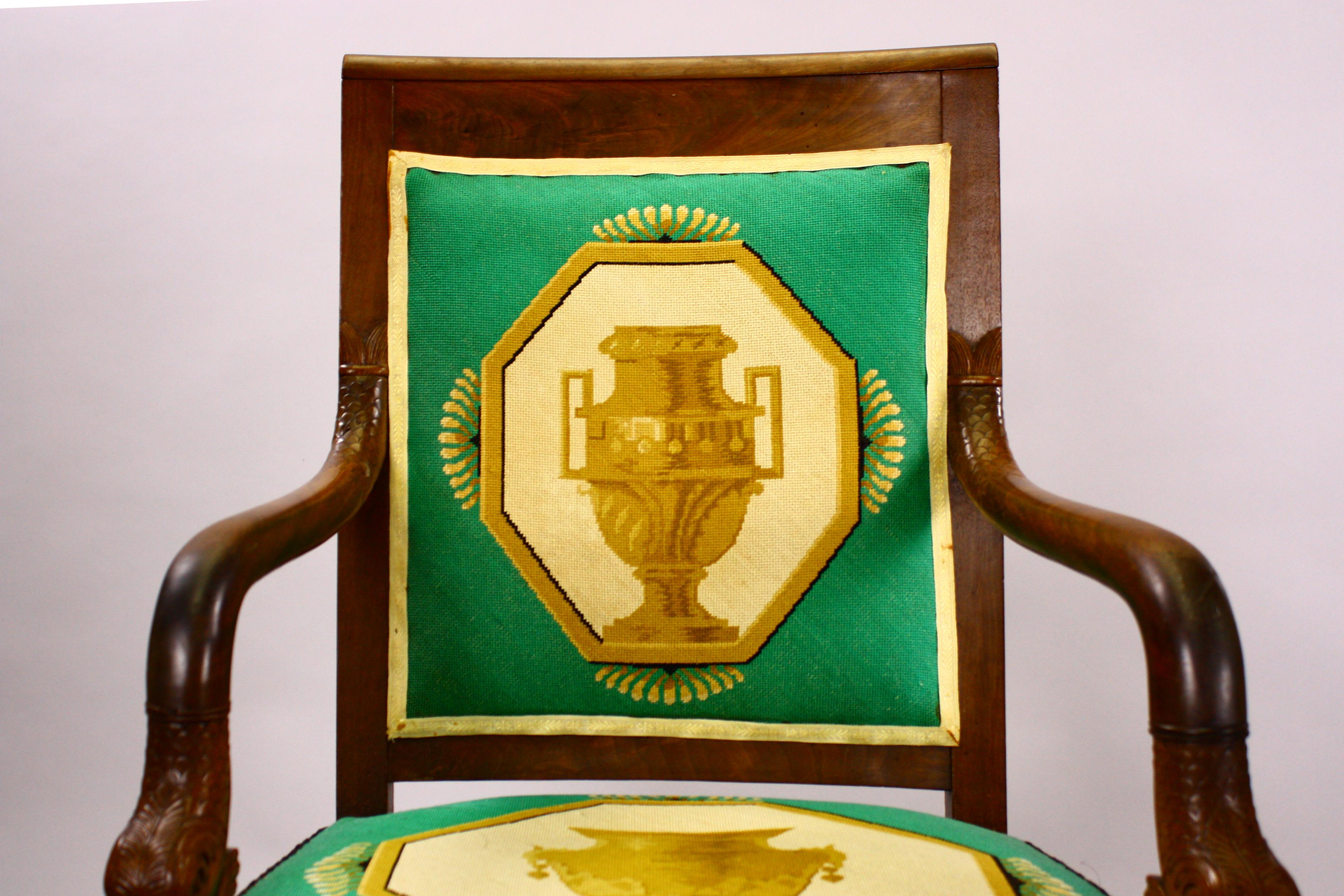 Rare Needlepoint Empire Salon (One Sofa and Two Armchairs) For Sale 7