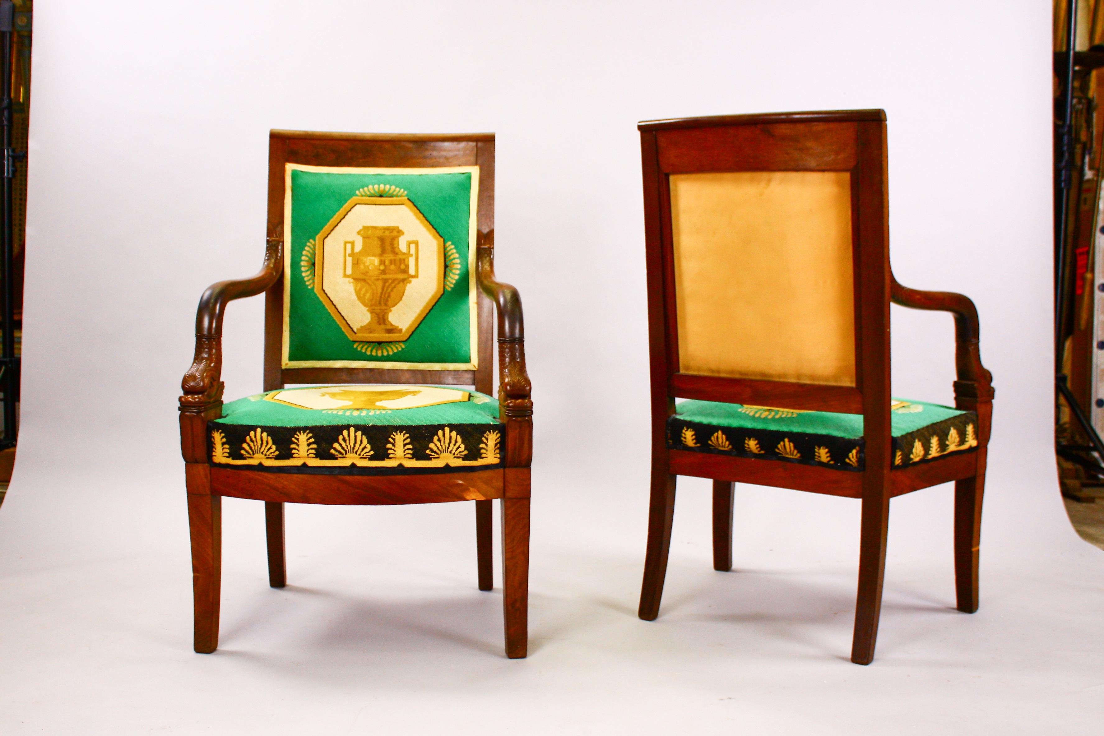 French Rare Needlepoint Empire Salon (One Sofa and Two Armchairs) For Sale