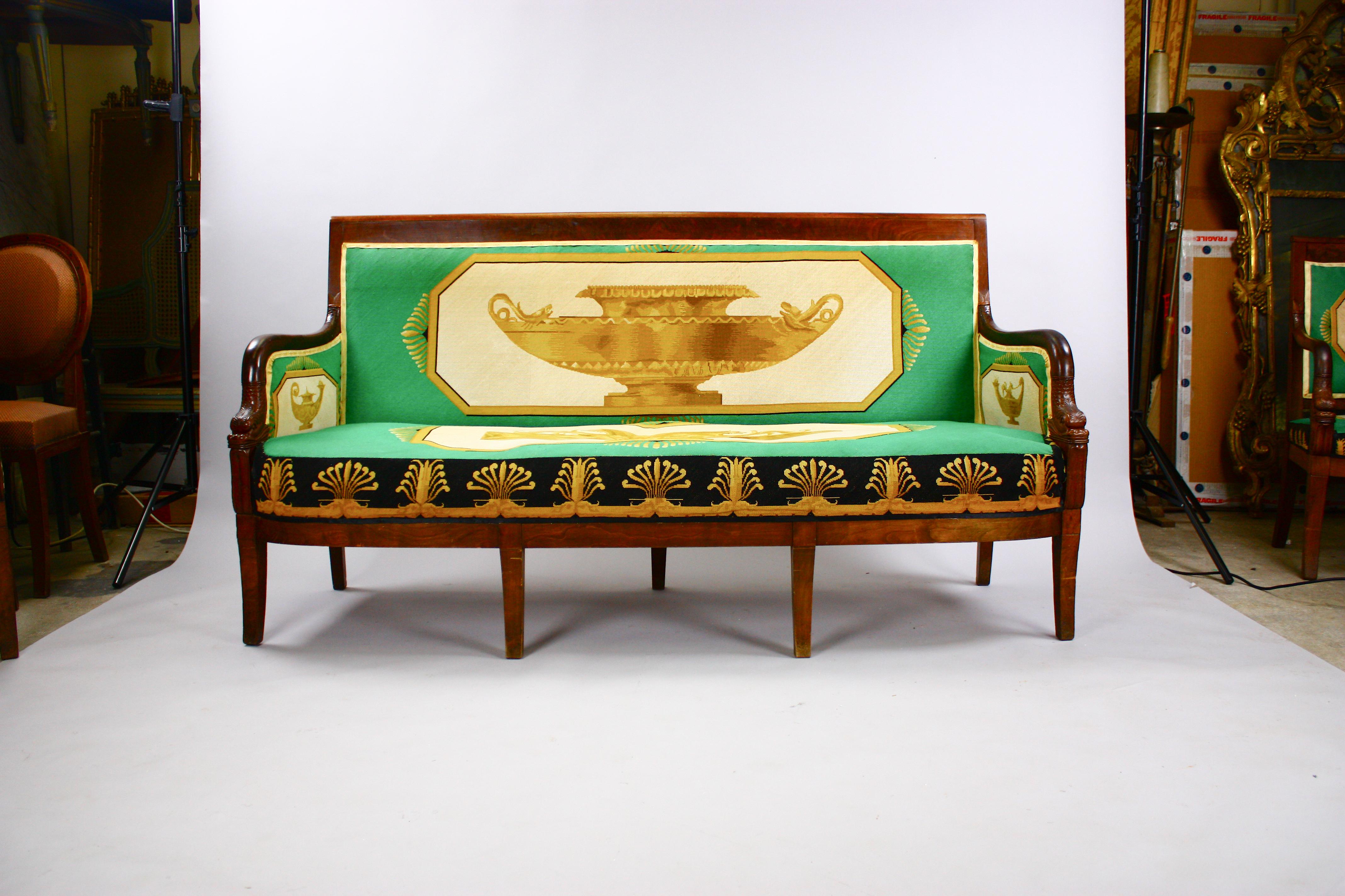 Early 19th Century Rare Needlepoint Empire Salon (One Sofa and Two Armchairs) For Sale