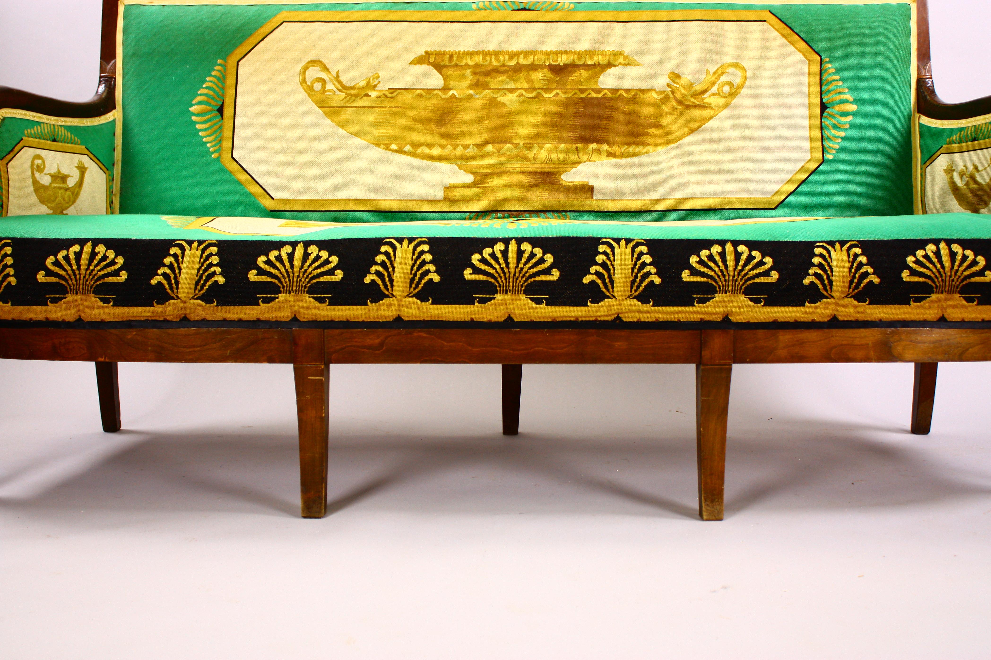 Rare Needlepoint Empire Salon (One Sofa and Two Armchairs) For Sale 2