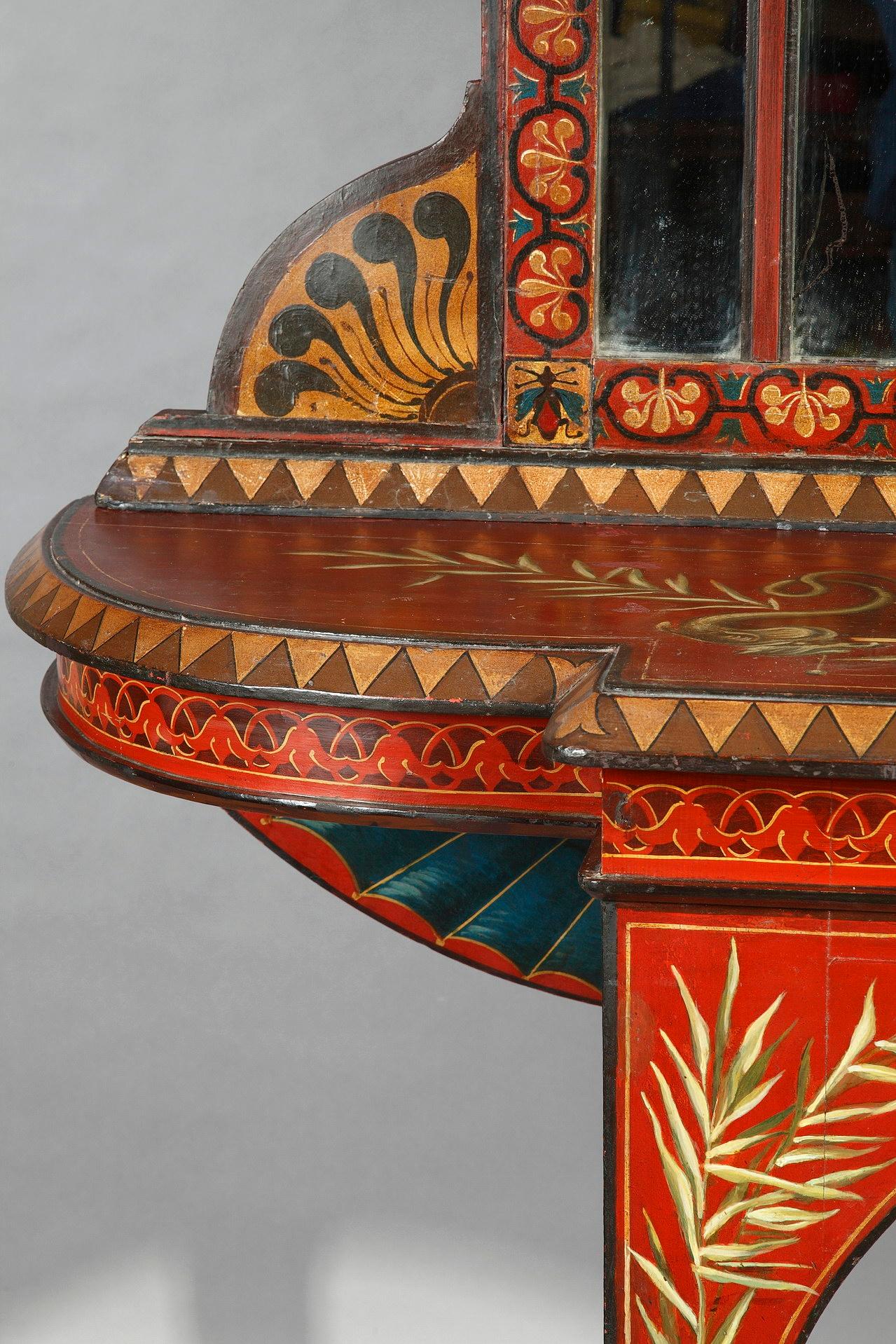 Painted Rare Neo-Pompeian Console and Its Mirror, Probably Italy, circa 1890 For Sale
