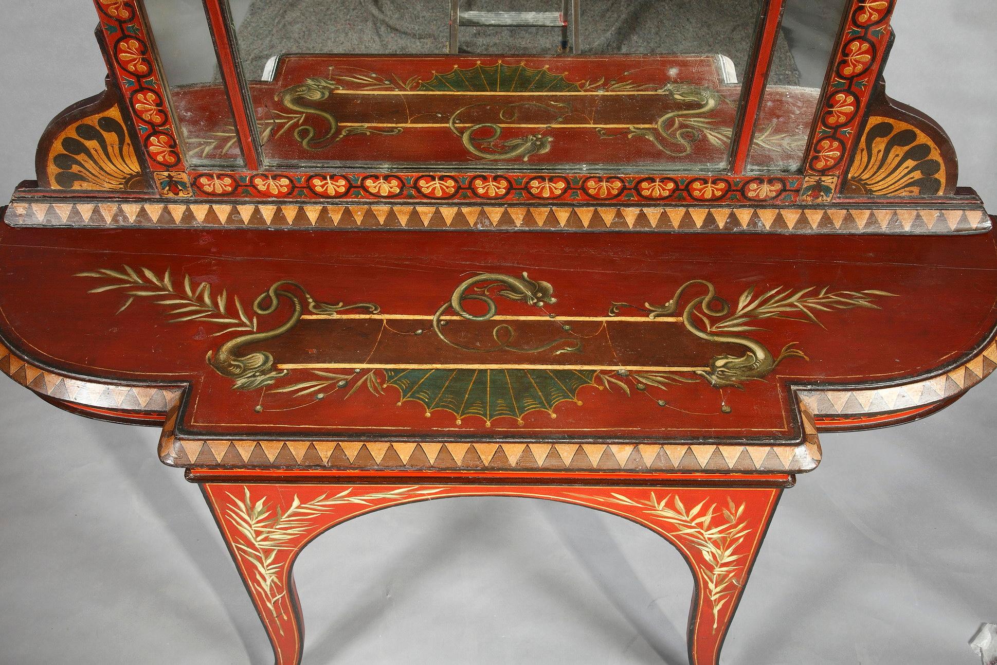 Late 19th Century Rare Neo-Pompeian Console and Its Mirror, Probably Italy, circa 1890 For Sale