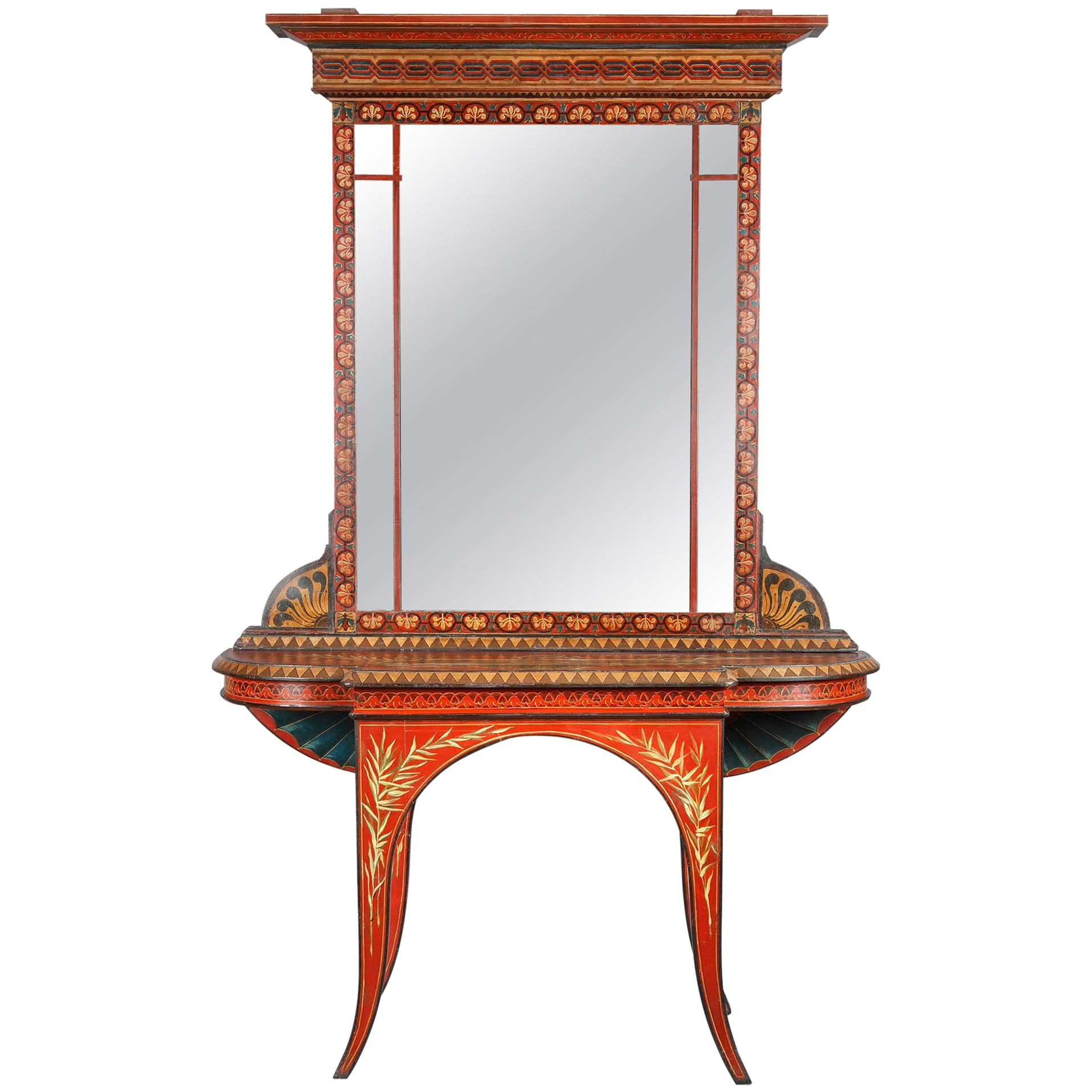 Rare Neo-Pompeian Console and Its Mirror, Probably Italy, circa 1890 For Sale