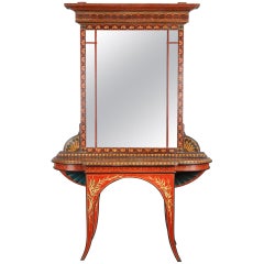 Antique Rare Neo-Pompeian Console and Its Mirror, Probably Italy, circa 1890