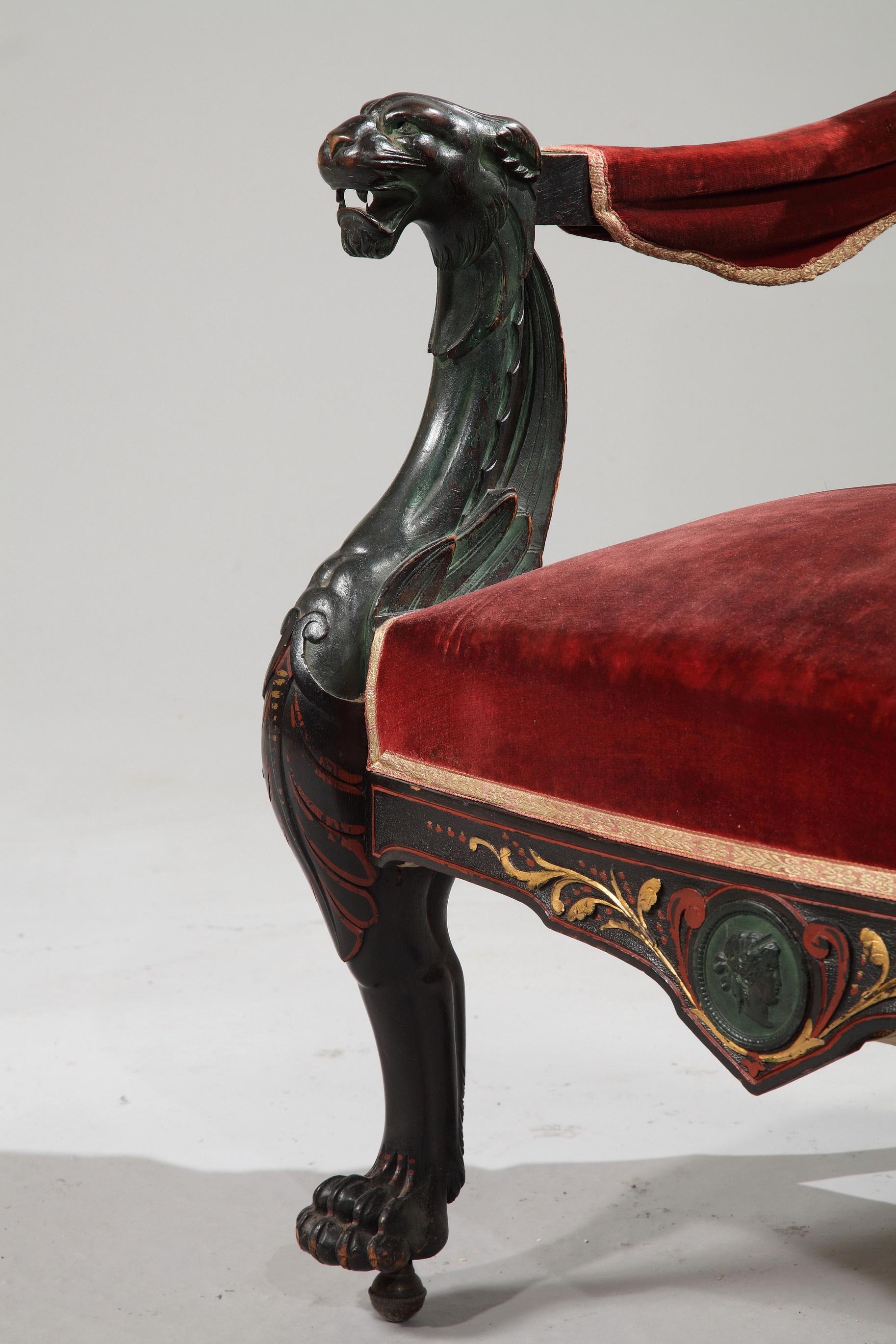 Rara suite da salotto neopompeiana attribuita a J-P Mazaroz, Francia, circa 1860 in vendita 4