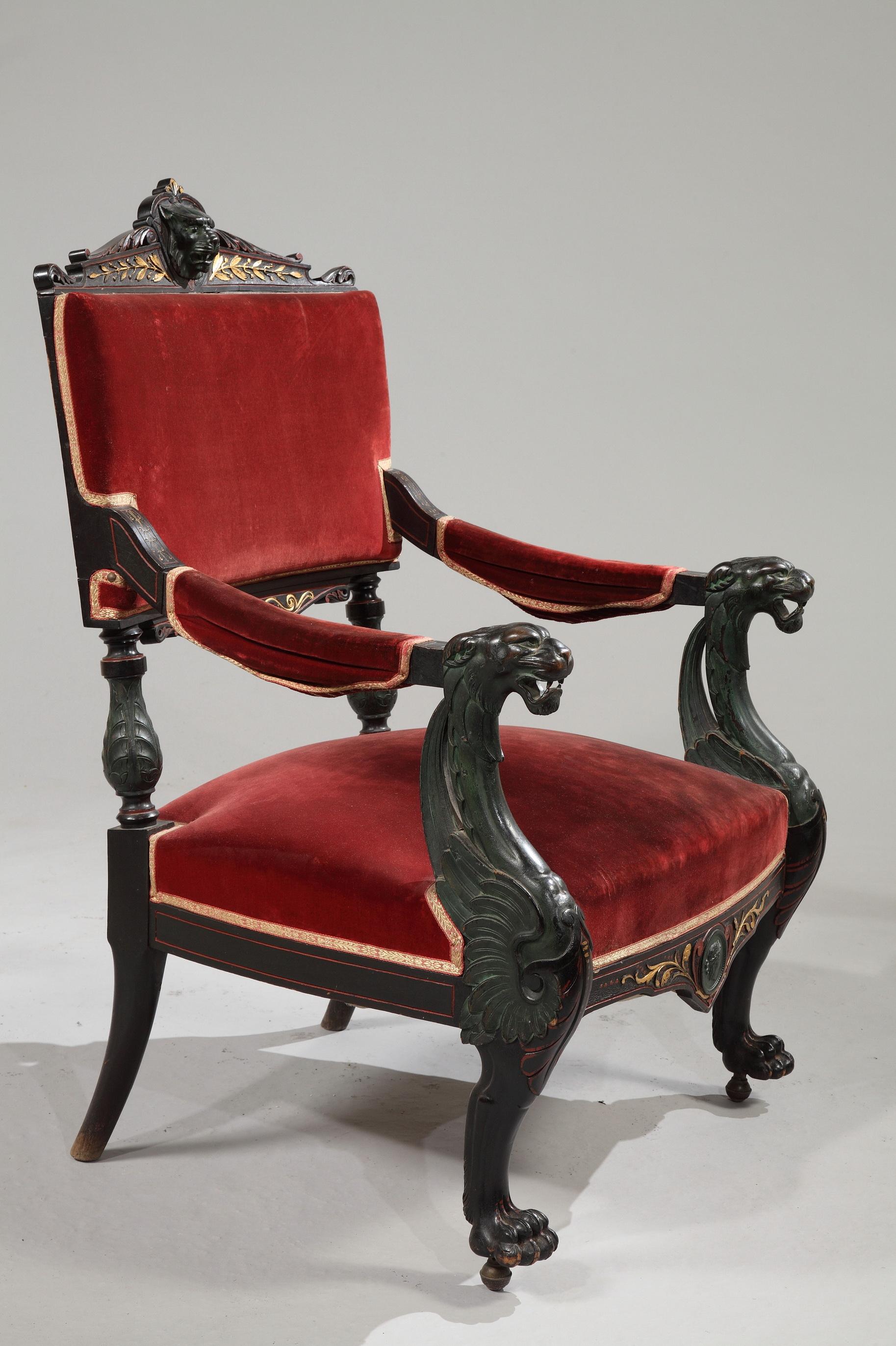 Velvet Rare Neo-Pompeian Salon Suite Attributed to J-P Mazaroz, France, Circa 1860 For Sale