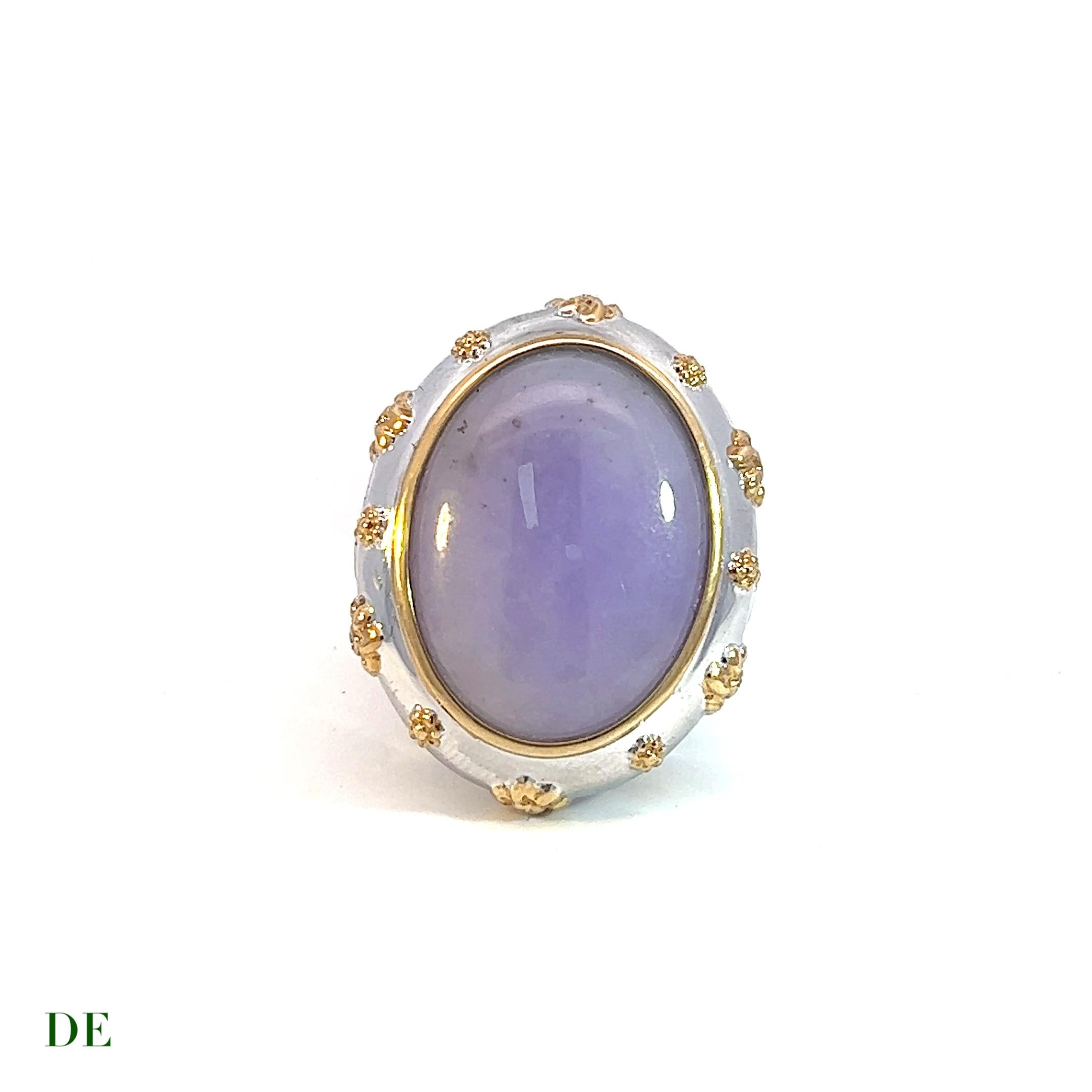 14k Neoclassic 20.37 Crt Jade with .081 ct Diamond Statement Cocktail Ring

Introducing the 14k Neoclassic Jade and Diamond Statement Cocktail Ring, an extraordinary piece that showcases the captivating beauty of a 20.37 carat natural lavender jade