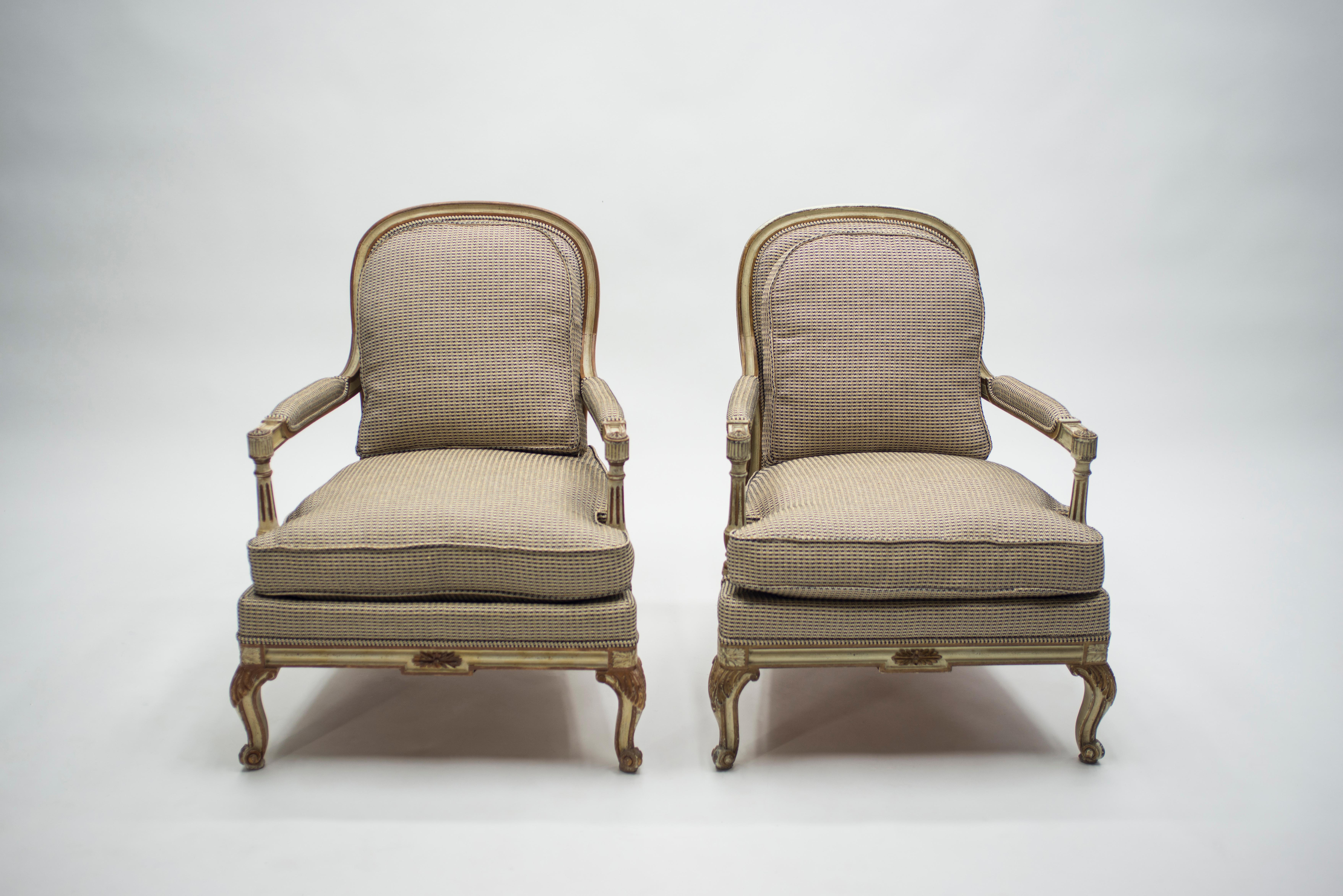 Hand-Painted Rare Neoclassical Set of 4 Armchairs Signed by Maurice Hirsch, 1970s