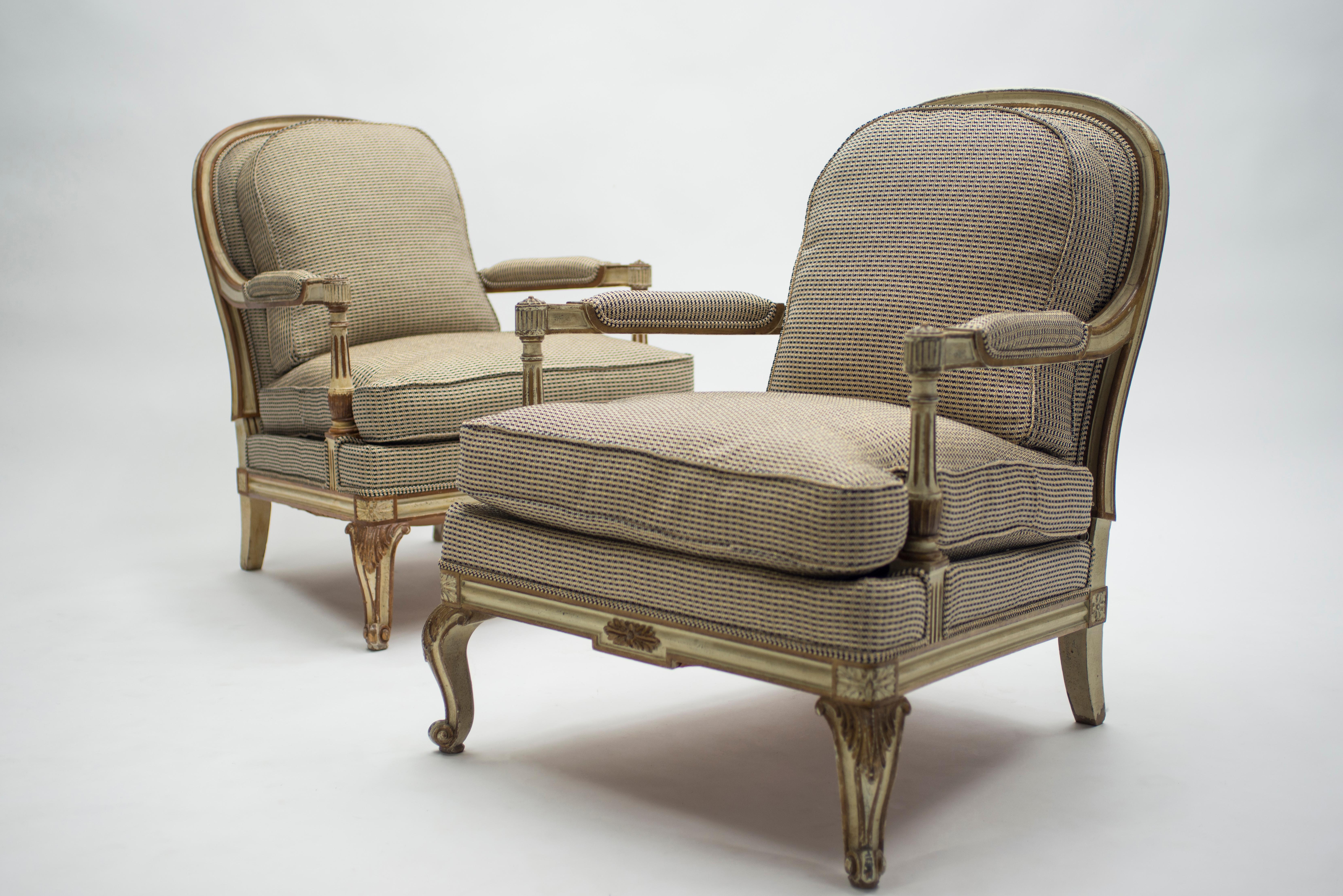Wool Rare Neoclassical Set of 4 Armchairs Signed by Maurice Hirsch, 1970s