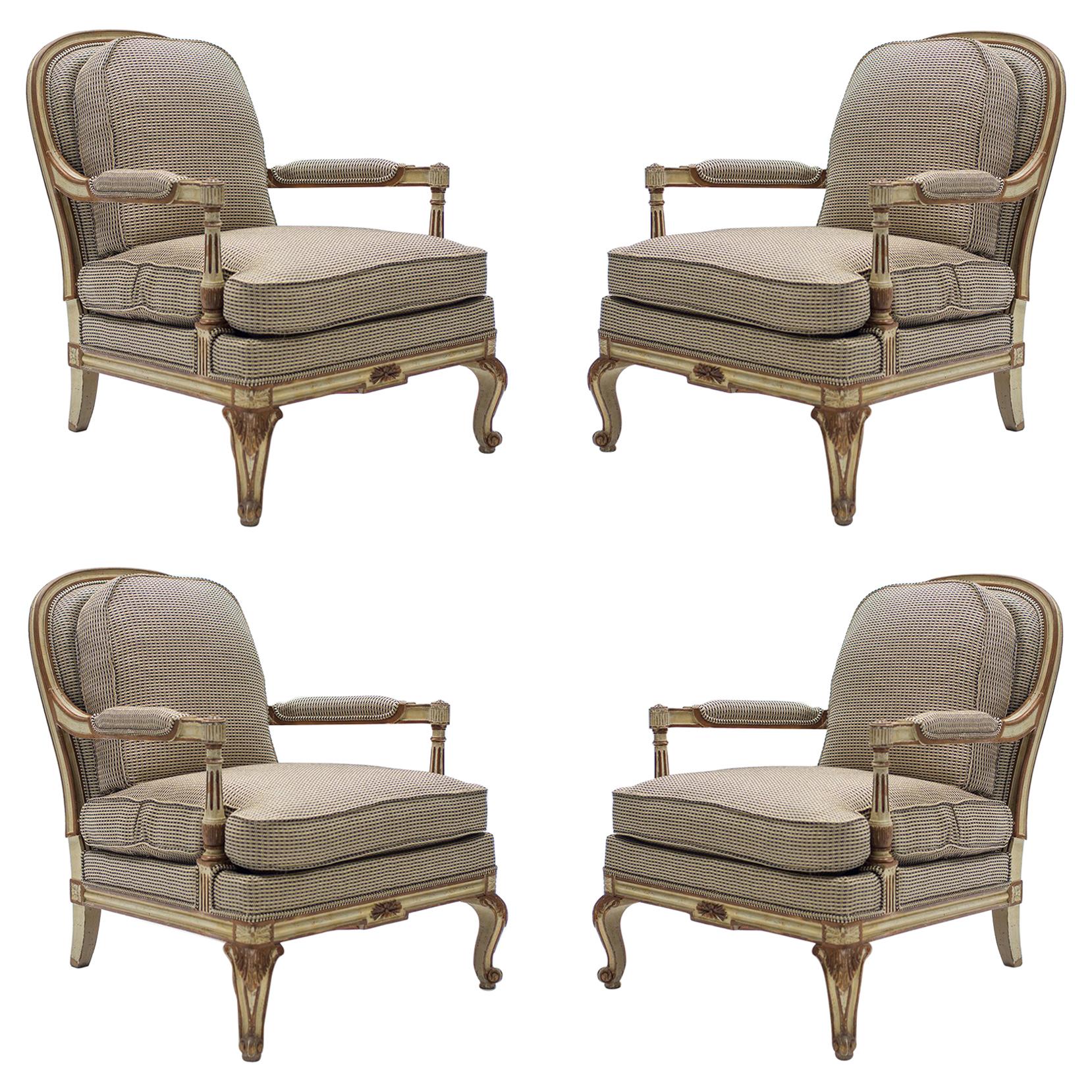 Rare Neoclassical Set of 4 Armchairs Signed by Maurice Hirsch, 1970s