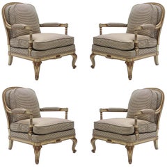 Rare Neoclassical Set of 4 Armchairs Signed by Maurice Hirsch, 1970s